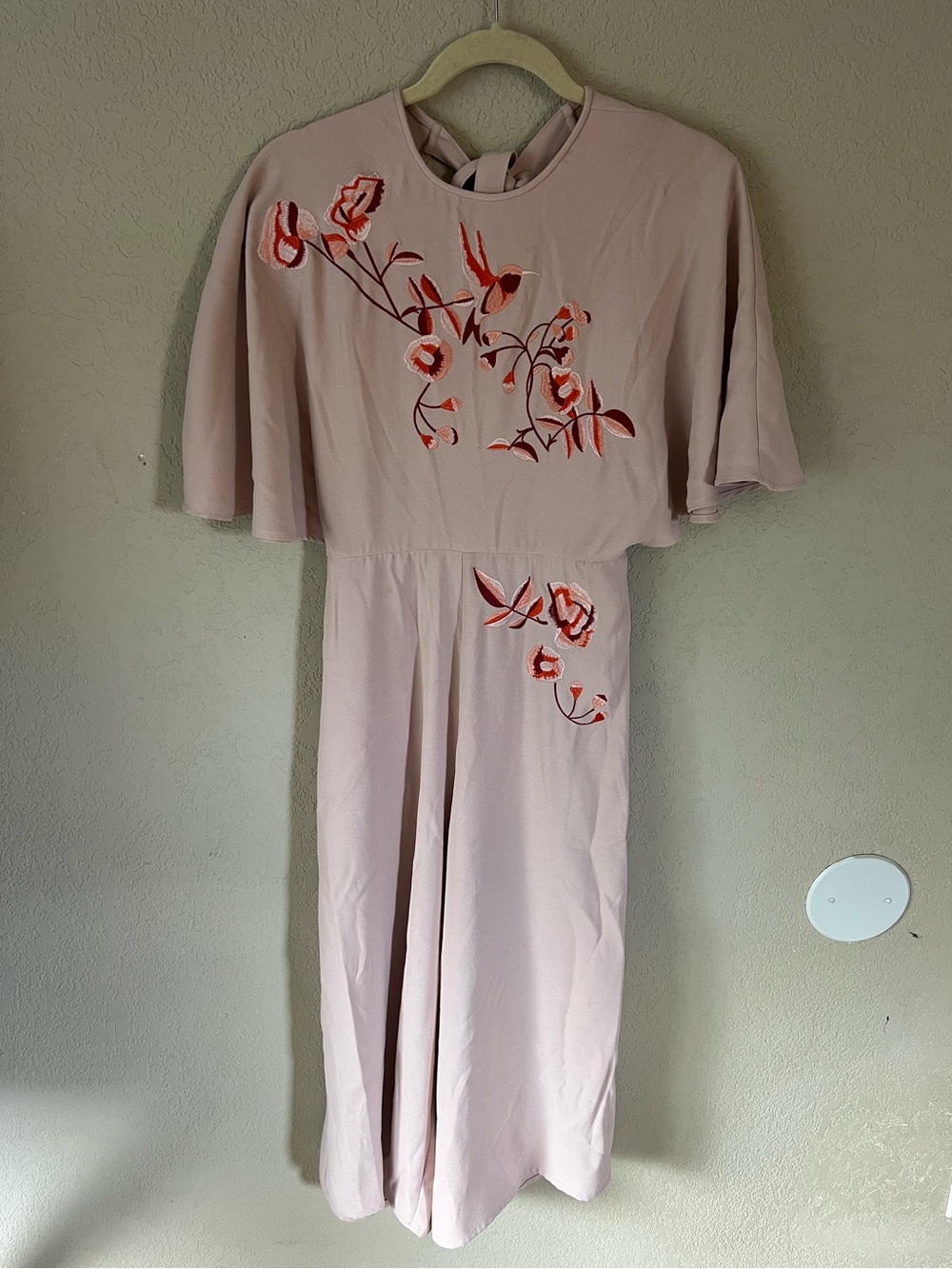 Chelsea & Violet Light Pink Embroidered Flutter Sleeve Jumpsuit - Open Back